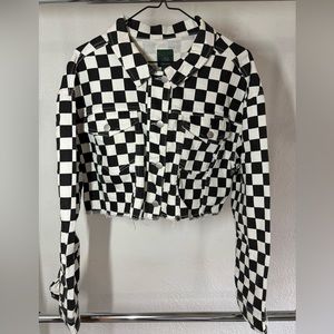 Cropped Checker Denim Jacket